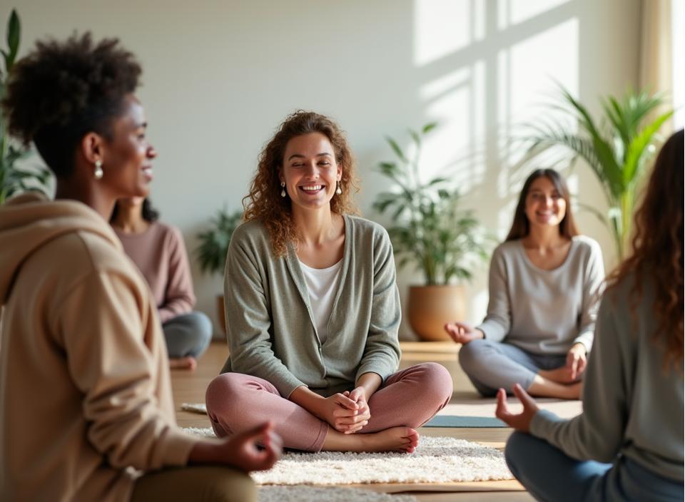 Women participating in wellness workshop focused on mindfulness and community building